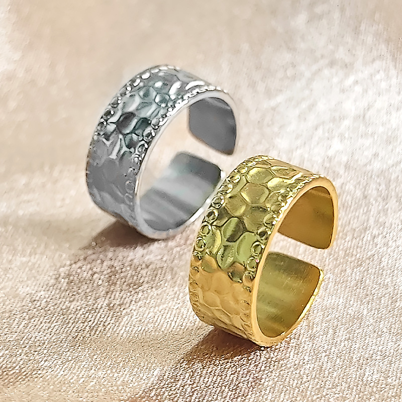 Top Source Personalized Stainless Open Creative Hammer Pattern Titanium Steel Ring Fashionable Simple Cold Style