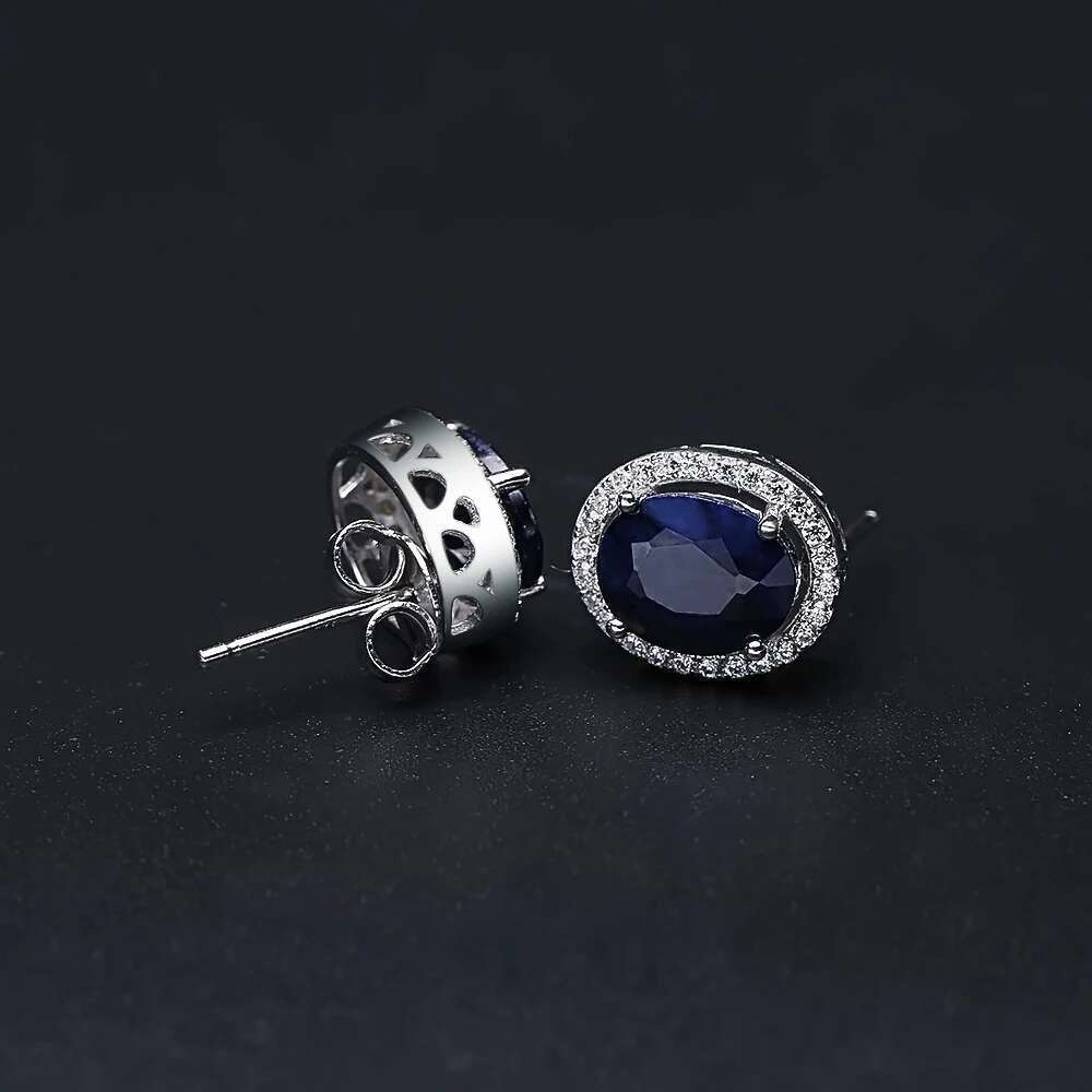 GEM'S BALLET 7x9mm Natural Blue Sapphire sterling sier Gemstone Stud Earrings Vintage Fine Jewelry Women Gift Fashion