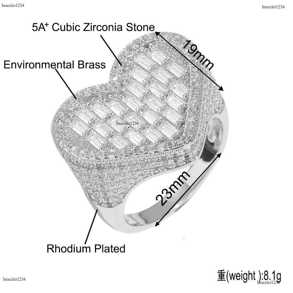 Luxury designer Ice out VVS Moissanite, heart-shaped hip hop rings for men and women