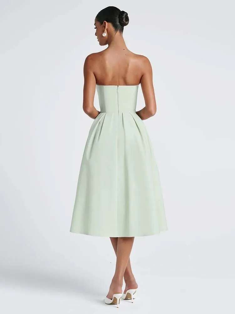 Dongdumaoyi Townlike Waist Wrap Pleated A Line Midi Long Dress Women Spring Summer Backless Nightclub Sexy Party Dresses