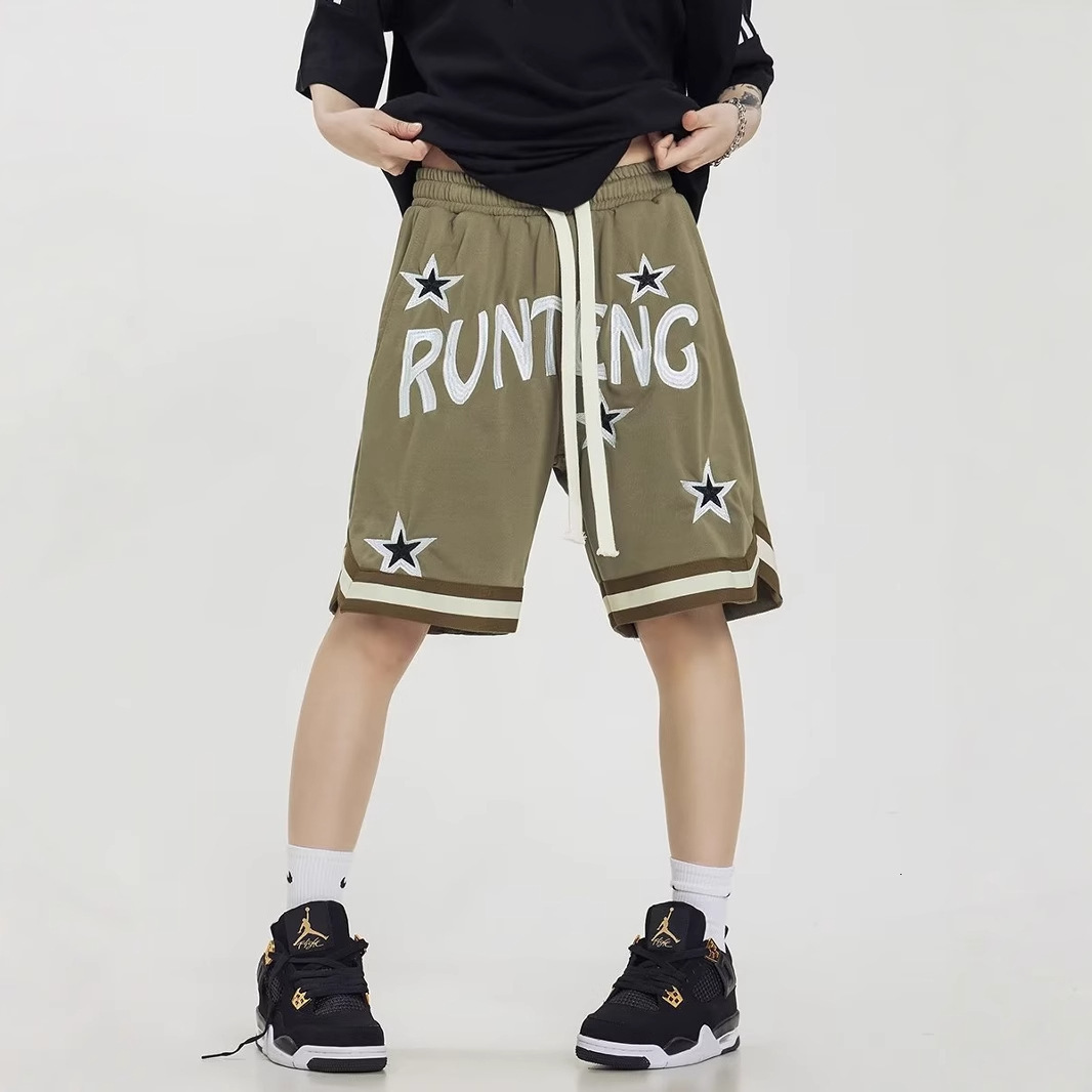 American basketball shorts men's summer trendy brand star embroidered five quarter high street sports casual pants