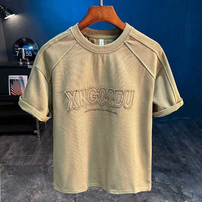 2025 New High Street Retro Printed Round Neck Short Sleeve T-shirt Suitable for Men Loose Breathable Casual Trendy Top W250425