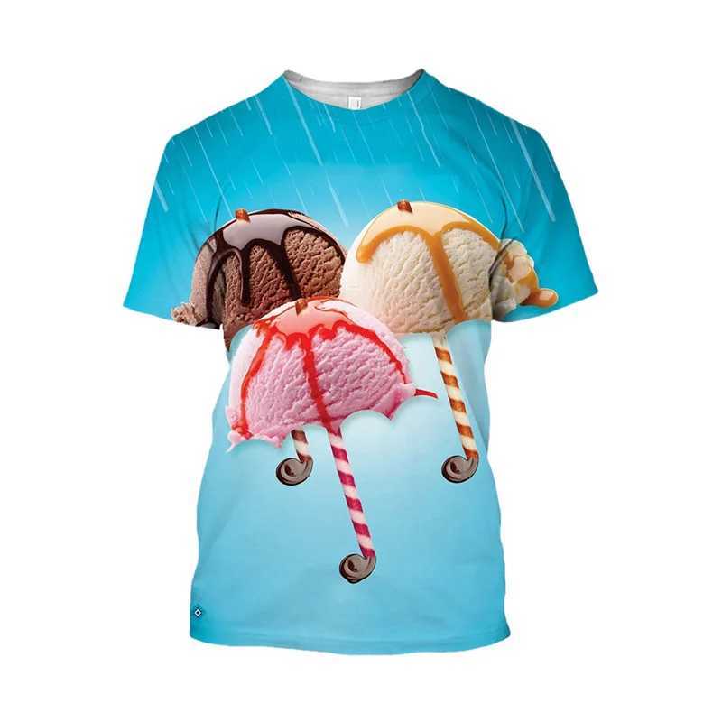 Ice cream 3D printed T-shirt mens strawberry chocolate graphic T-shirt unisex funny food casual short sleeved top cartoon T-shirt W250425