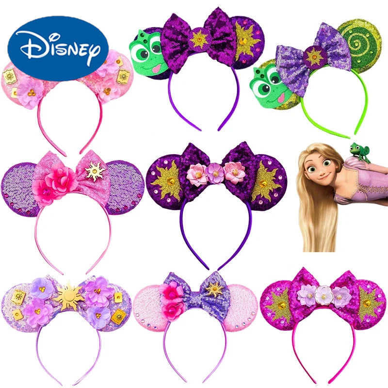 Disney Hairy Princess Ears Hair Band Women Sunflower Shining Bow Headband Girls Chameleon Pascal Hair Accessories Childrens Party Gifts X250425