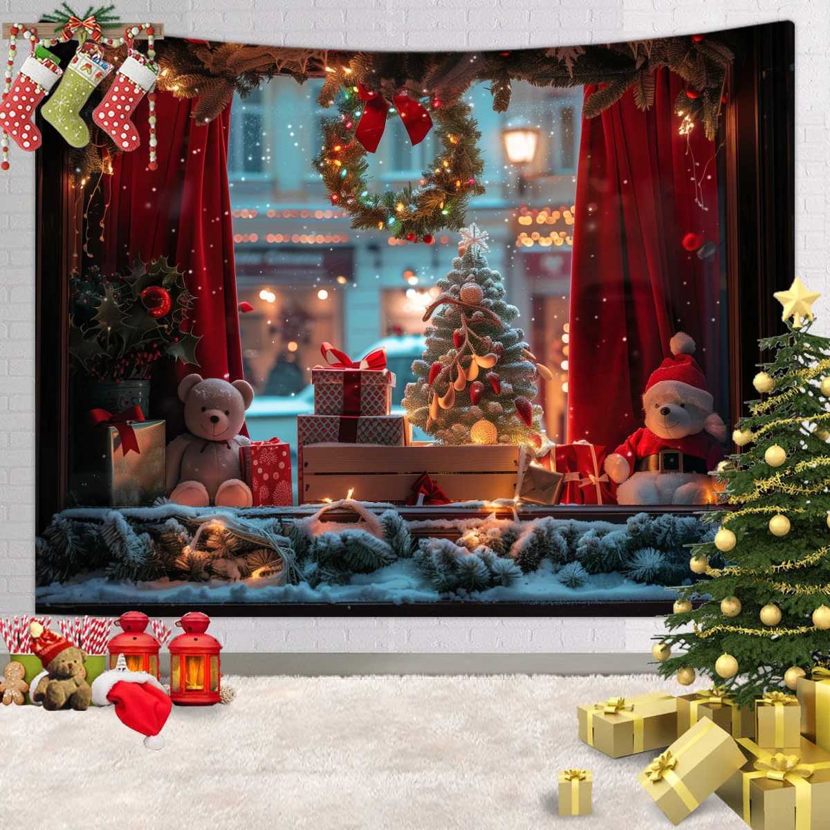 1pc Christmas tapestry festive Christmas tree snow landscape decoration tapestry Christmas photography background clothM251125