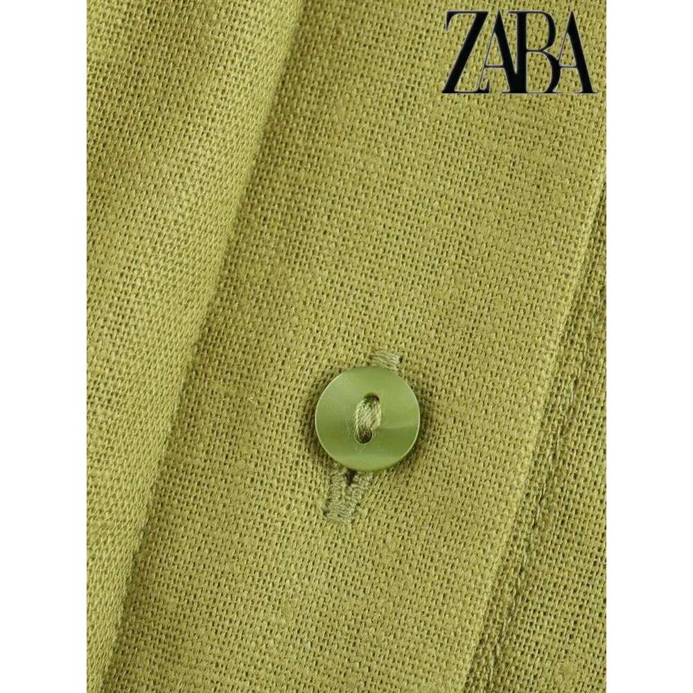 TRAF Women's Linen Blend Solid Color Loose Suit Flip Lapel Single Breasted Long Sleeve Shirt High Waisted Wide Leg Pants Set