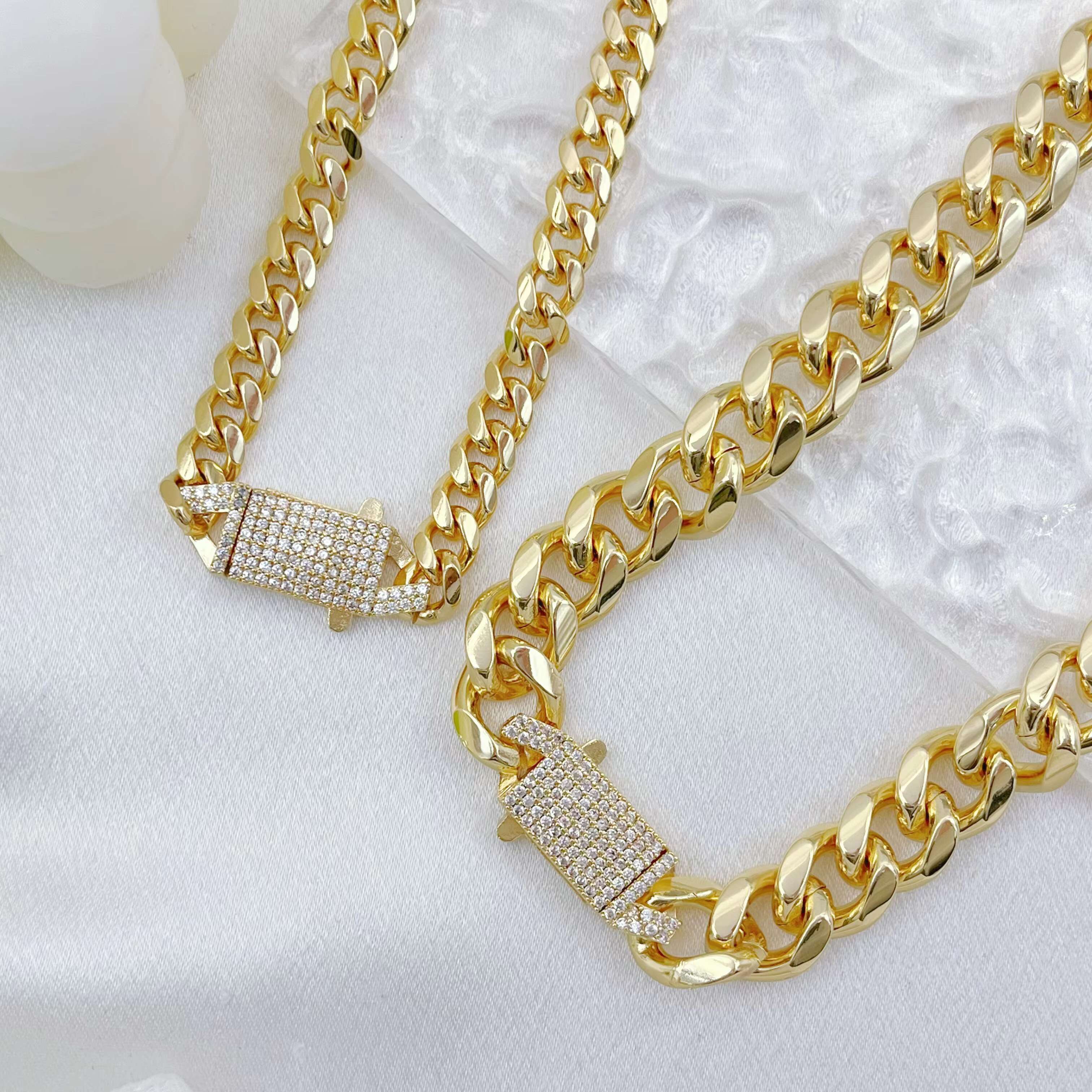 JML Factory Direct Sale Fashion Oro Laminado Jewelry Accessories Cuban Necklace 14k Gold Laminated Link Chain Diamond Necklace