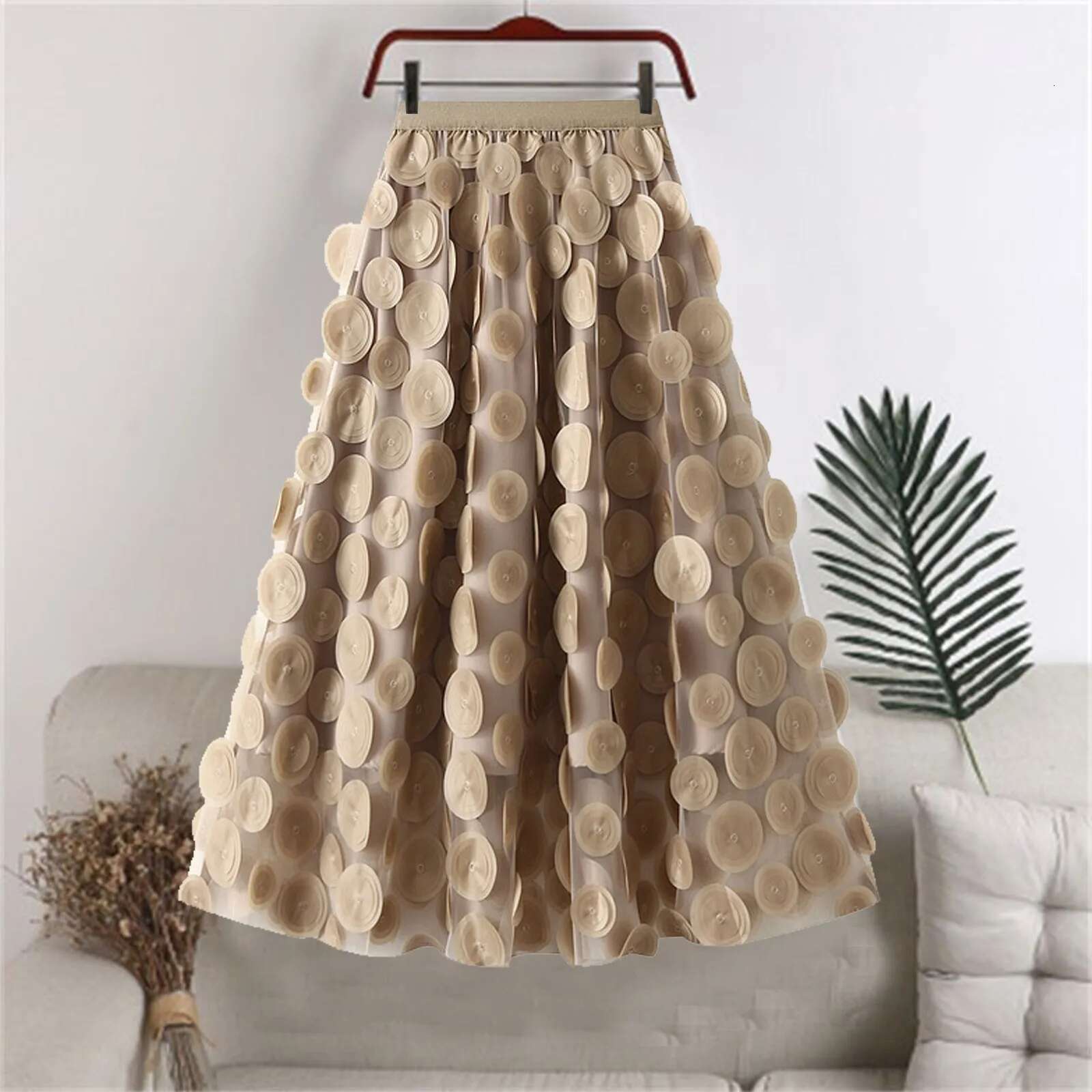 Dongdumaoyi Tulle Skirt For Women D Polka Dot Elastic Waist Mesh Flowy A Line Midi Skirts Wedding Halloween Party Outfit Streetwear