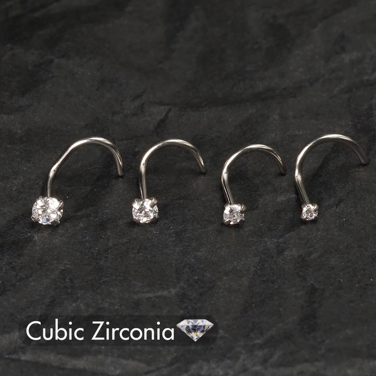 5Pcs CZ Gem Nose Piercing Stud Crystal Stainless Steel Nariz Body Jewelry S Shape Nostril Ring for Women Girl 20g 0.8mm 250424
