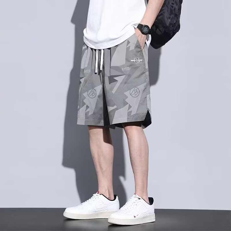 Summer ice silk sports five point shorts for men's fashion thin, loose, cool, breathable, student casual camouflage work pants