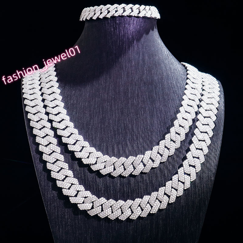 Moissanite Diamond Miami Cuban Link Chain 6~15mm White Gold Real 14K Rose Gold Necklace Bracelet 925 Silver Plated