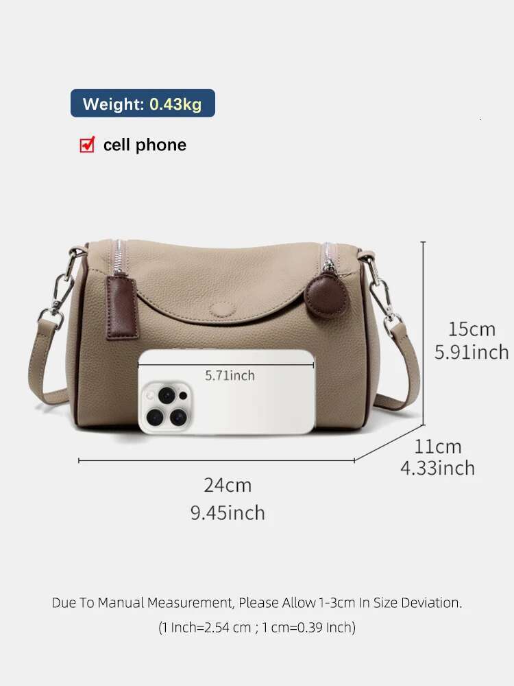 Zency Leather Boston Crossbody Bags For Women Khaki Black Large Capacity Designer Handbag Zipper Closure Shoulder For Commute
