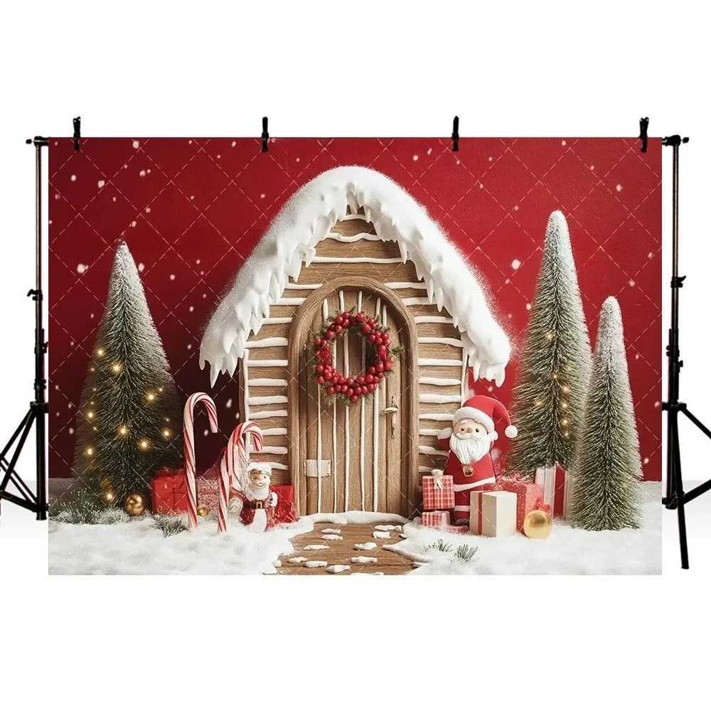 Christmas Party Backdrop Wooden House Winter Xmas Tree Gift Decoration Banner Family Kids Portrait Photography BackgroundM251125
