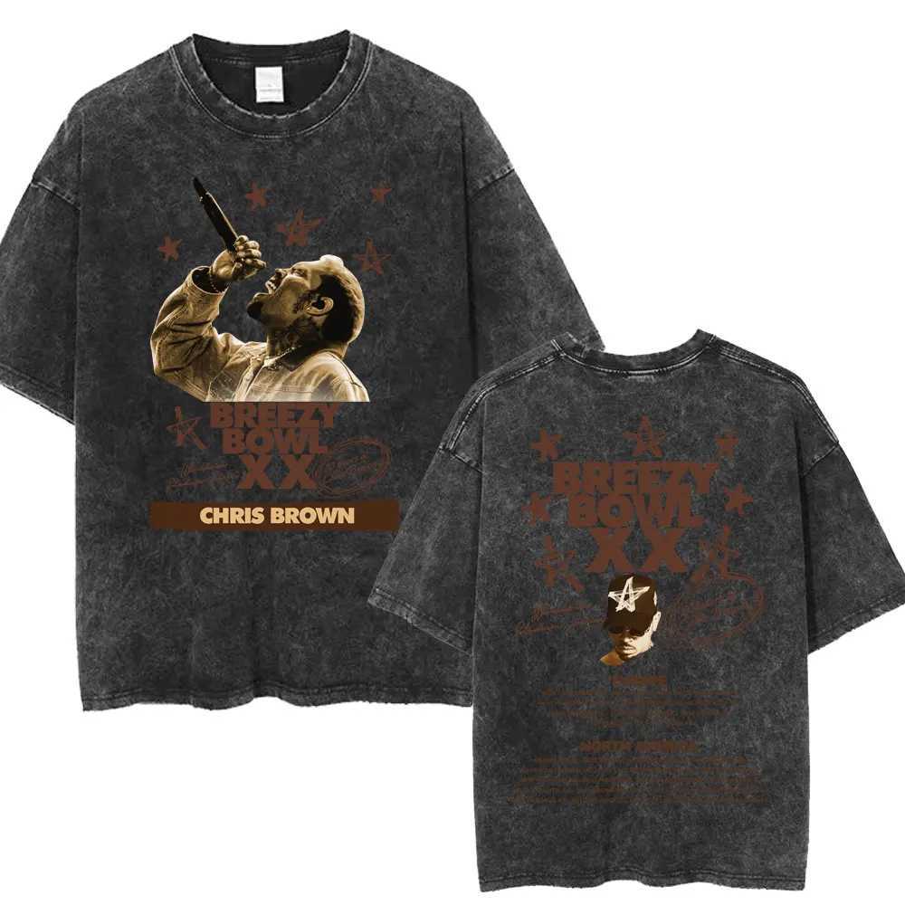 Chris Brown Breezy Bowl XX Tour Laundry T-shirt Retro Hip Hop Gothic T-shirt Mens Extra Large Cotton T-shirt Street Clothing W250425