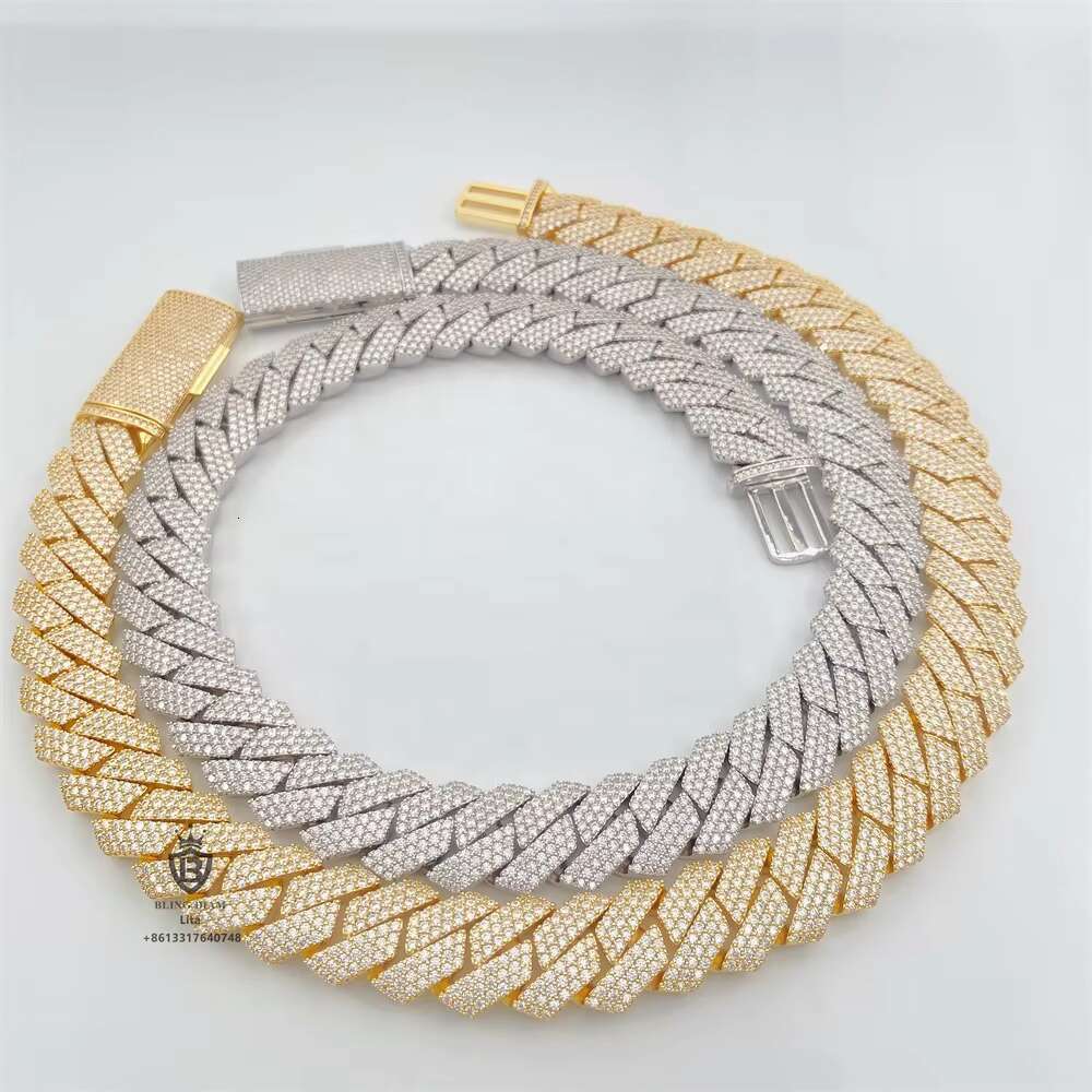 Pass Diamond Tester Hip Hop Iced Out 20mm Cuban Diamond Chain 3 Rows Jewelry Cuban Link Chain for Men