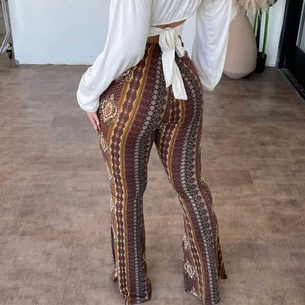 Womens Bootcut Pants Retro Print Flared hem womens yoga pants high elasticity waist slim suitable for women to wear for a long timeC250425