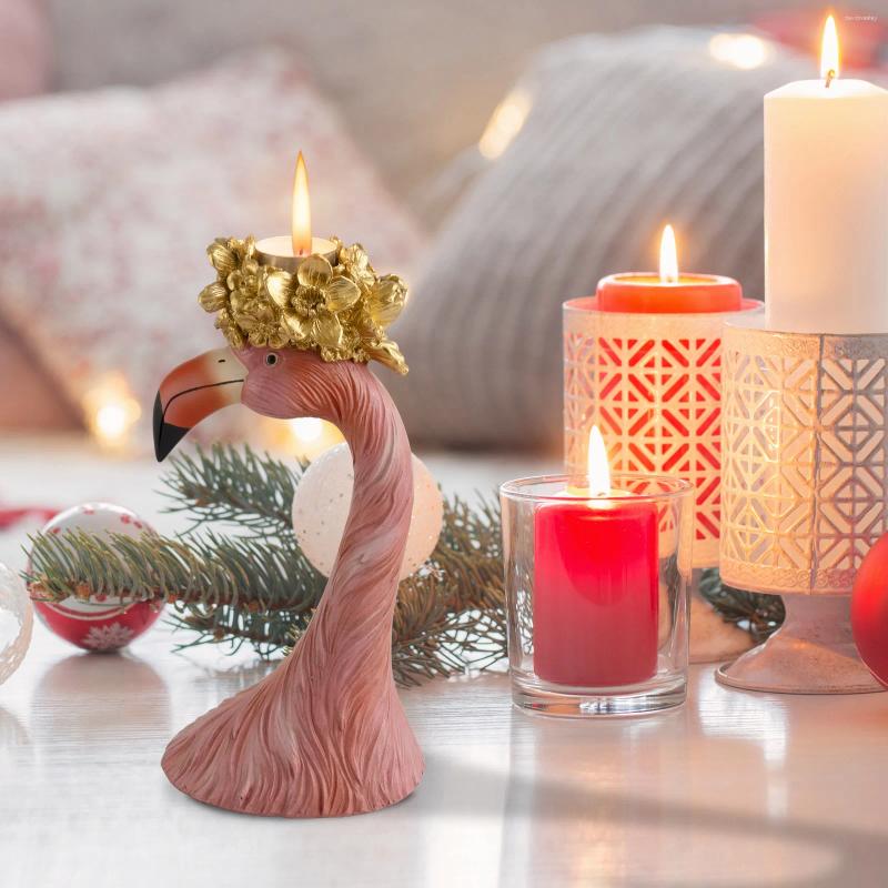 Lanjia Candle Holders Red Flamingo Tea Light Resin Decorative Golden Flower Stick Stand Decor Home Table Centerpiece Ebad