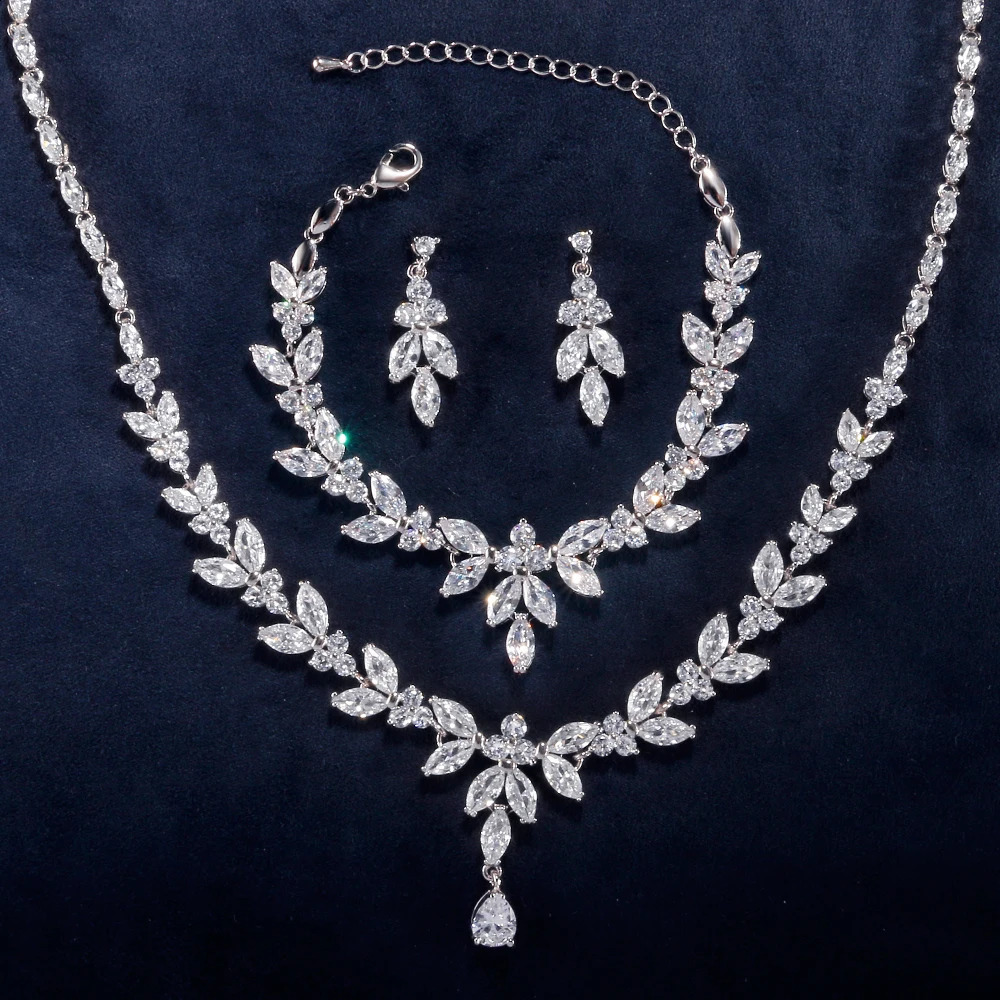 ZAKOL Cubic Zirconia Dangle Earrings Necklace Elegant Gorgeous CZ Wedding Banquet Party Jewelry Set 250417