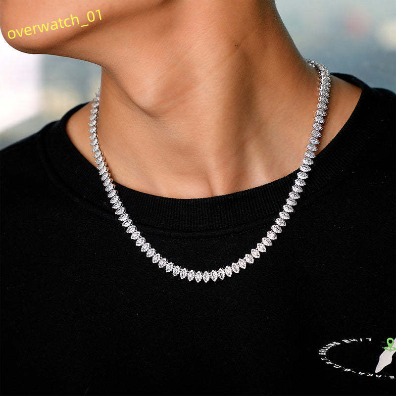 Custom 925 Sterling Silver Fancy Cut Moissanite Tennis Link Chains Marquise Emerald Cut Mossanite Tennis Necklace