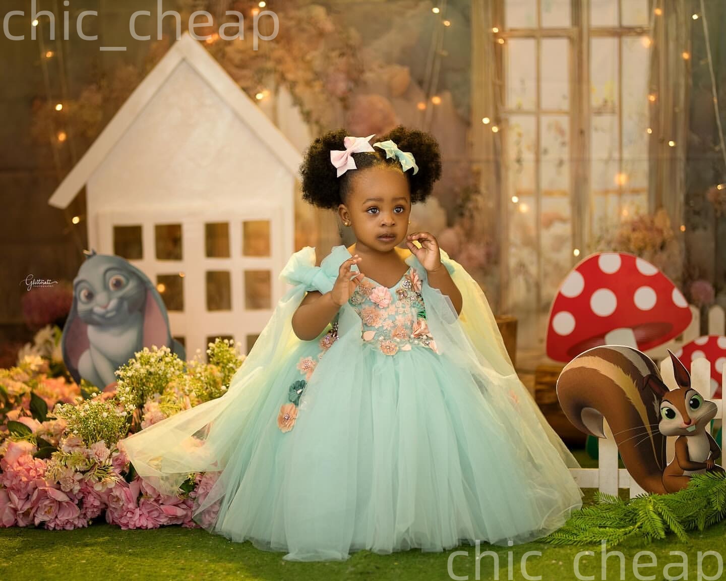 2026 Sage Ball Gown Flower Girl Dresses Flower Crystals V-neck Tulle Little Girl Christmas Peageant Birthday Christening Tutu Dress Gowns ZJ422