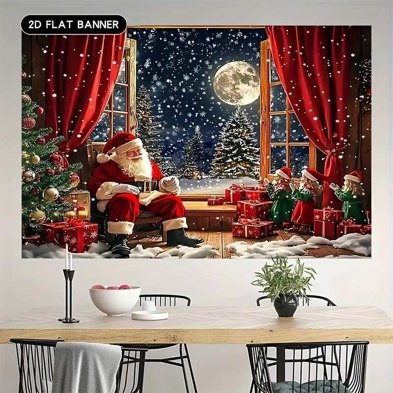 Santa Claus and Elf Christmas background tapestry elegant wall hanging in the living roomChristmas selection easy to installM251125
