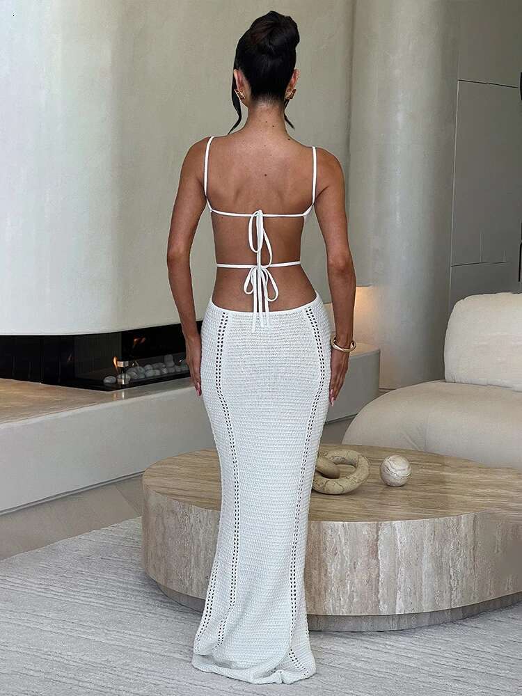 Dongdumaoyi Townlike Knitted Elegant Maxi Long Dress Women Spaghetti Strap Summer Backless Sexy Party Slim Bodycon Dresses