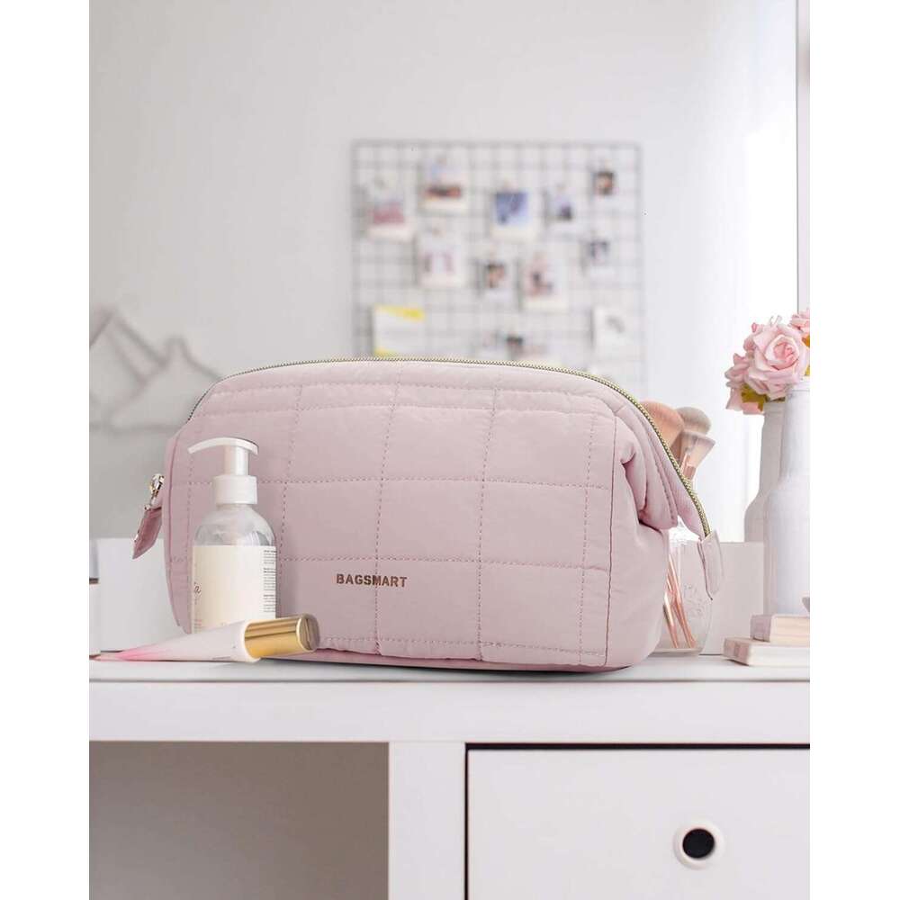 BAGSMART Bag Toiletry Bag, Puffy Padded Make Up Bags for Women Makeup Organizer Case, Wide-open Pouch Purse Travel Essentials Toiletries Accessories B