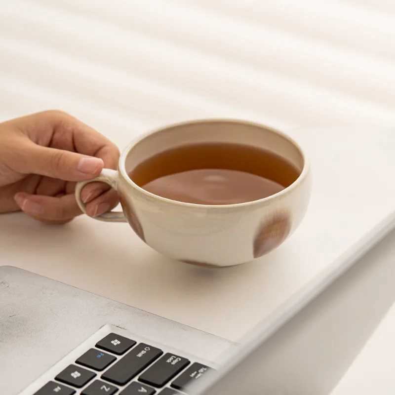 1PC Japanese ceramic coffee cups chestnut soup cups household milk wide-mouthed mugs large capacity Y251125