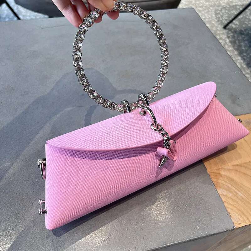 JIOMAY Clutch Designer Handbag For Women 2023 With Chain Metal Ring Handle PU Leather Rhinestones Purses Shoulder Bag