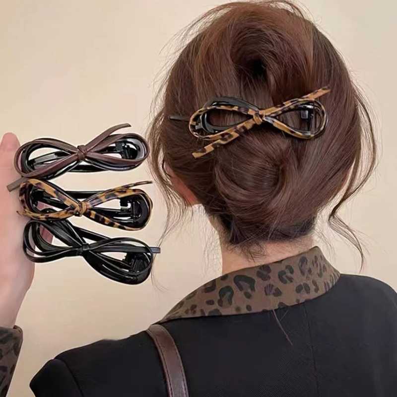 New twisted hair clip PU bow bucket large-sized hair clip plastic hair clip sweet daily headband female hair accessoriesT250425