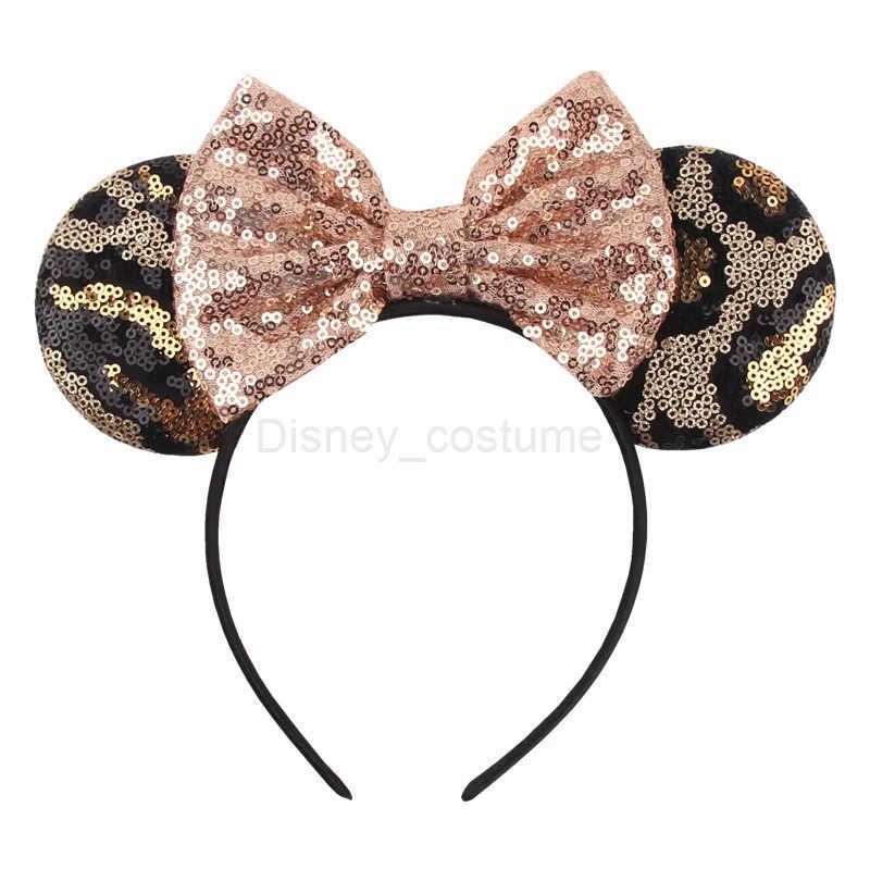 Disney Leopard Print Headbands Mickey Mouse Ears Headbands for Girls Kid Women Party Sequins Bow Hair Accessories Adult Hairbands X250425