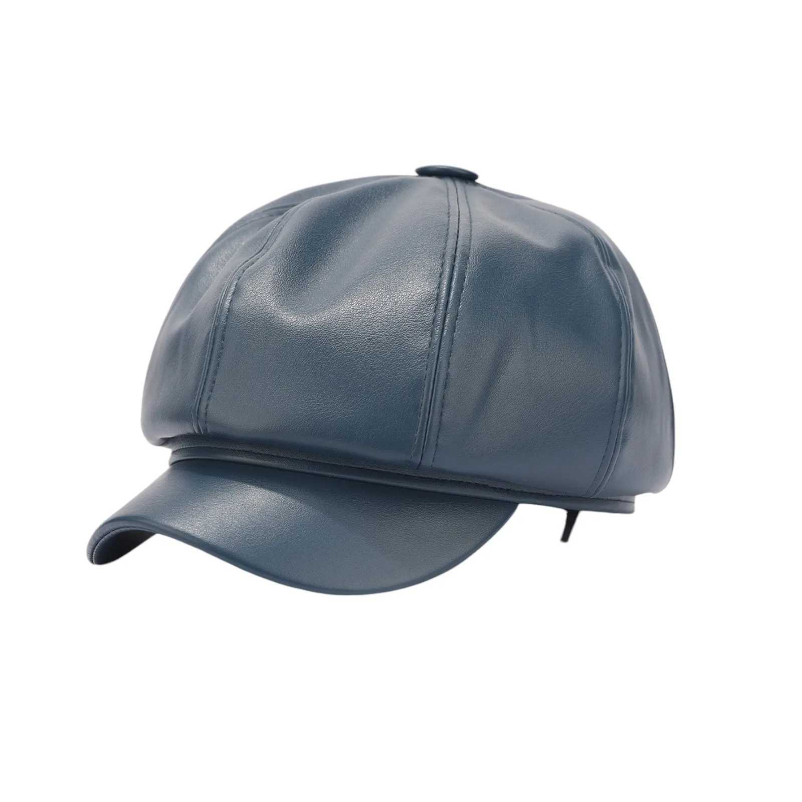 Retro Fashion Ladies PU Leather Octagonal Hat Versatile Temperament Circumference Beret Korean Streetwear Accessory J251125