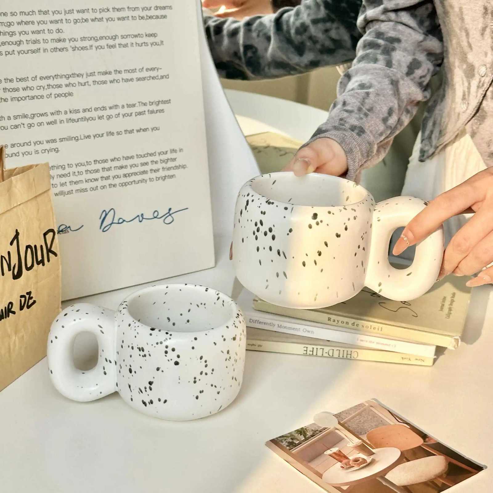 400ml Splash Ink Style Mug Underglaze Colour Retro Fat Handle Nordic Simple Couple Ceramic Mugs Female Dormitory Water Cup Y251125