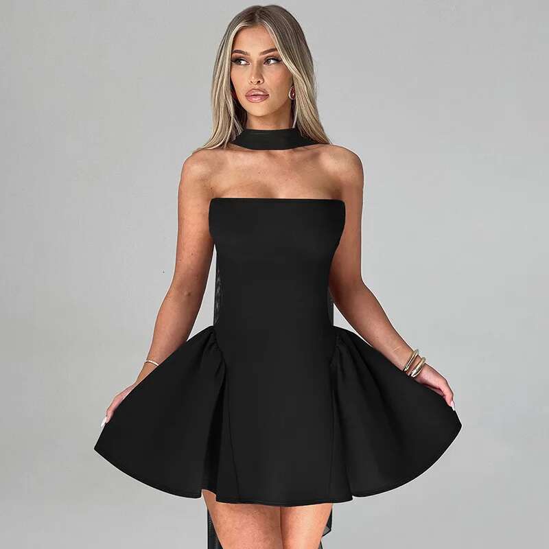 Dongdumaoyi Townlike Waist Wrap A Line Dress Women Mini Spring Summer Backless Nightclub Sexy Party Dresses With Ribbon