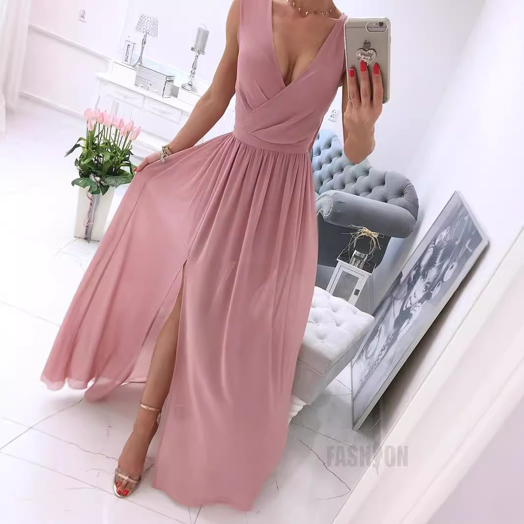2021 summer new sleeveless solid color V-neck dress