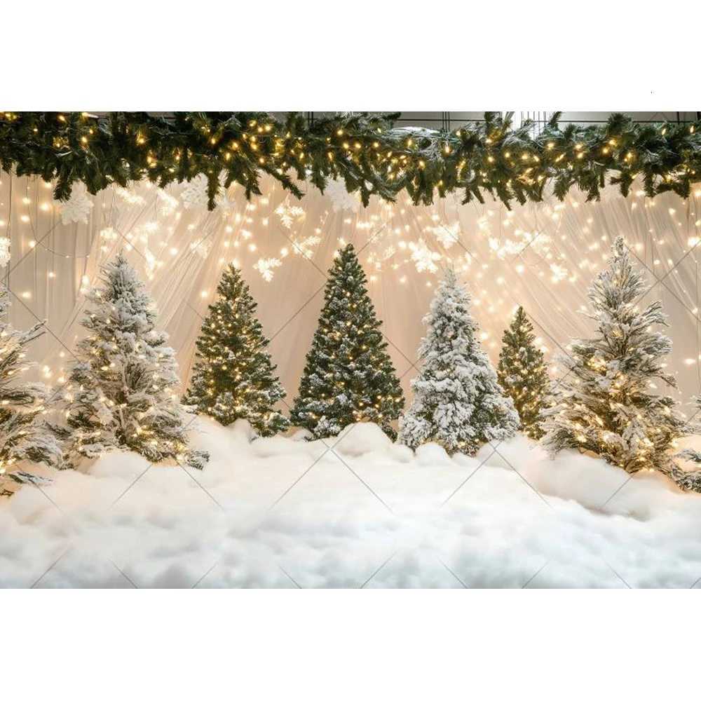 Winter Pine Forest Christmas Photography Background Wonderland Snow Scenic Family Party Decor Backdrop for Photo StudioM251125