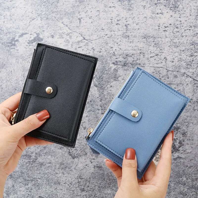 Women's PU Leather Mini Hasp Solid Slim Wallet With Multi-Card Holder Coin Pocket Short Purse Zipper Closure