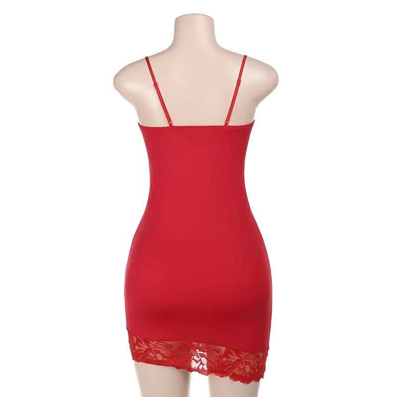 Dongdumaoyi Townlike Lace Side Slim Bodycon Dress Women Spaghetti Strap Mini Spring Summer Strapless Nightclub Sexy Party Dresses
