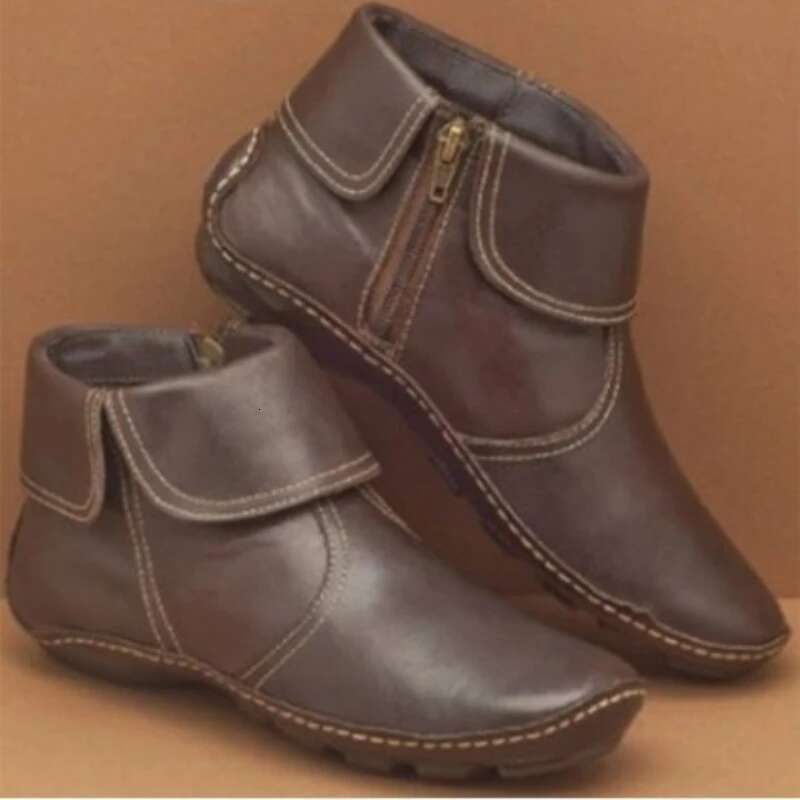 Women's Marton 2023 Spring Autumn PU Leather Ankle Boots Casual Zipper Comfort Soft Wear-Resistant Walking Footwear Mujer