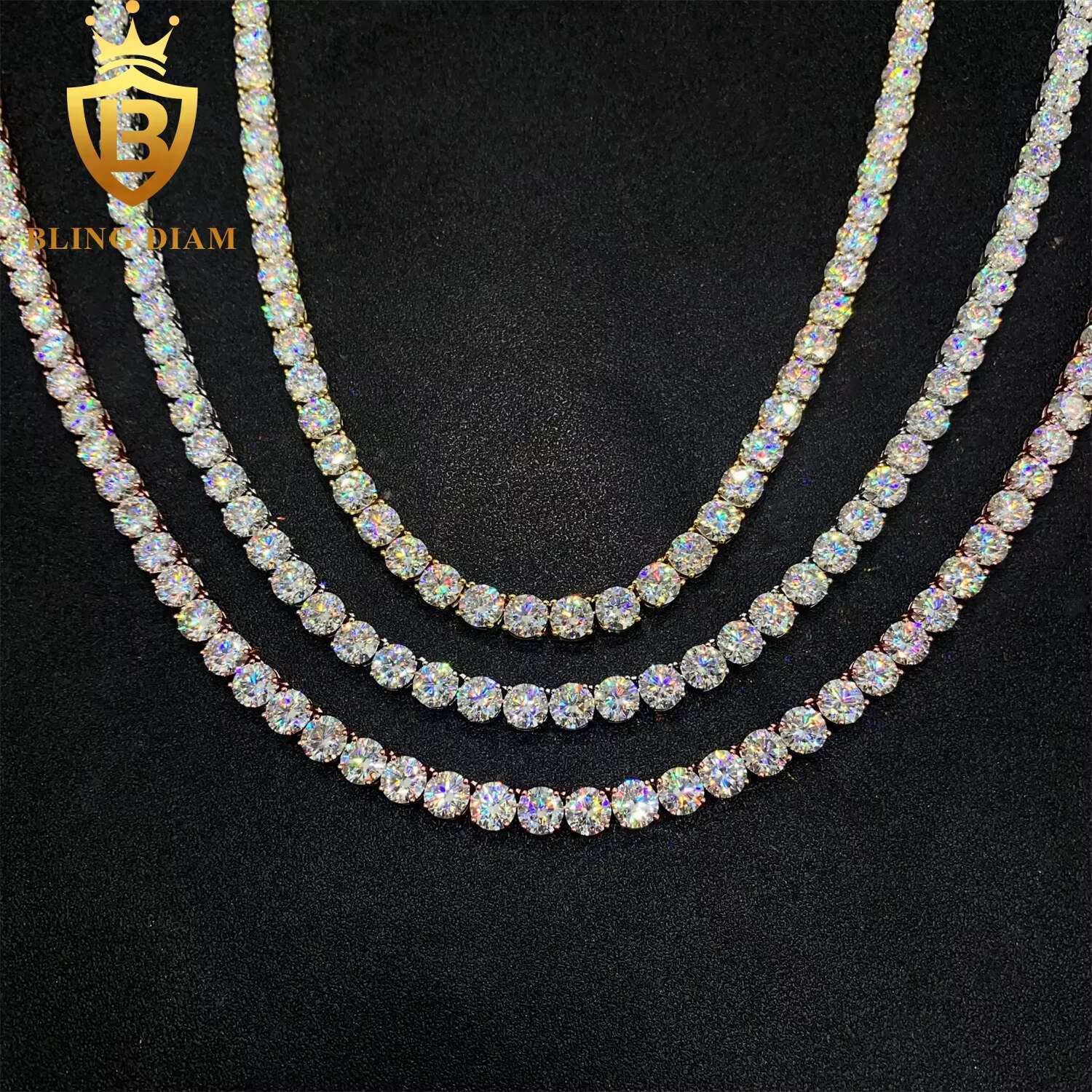 GRA Certified VVS 6.5mm 925 Sterling Silver Moissanite Tennis Chain Hip Hop Style Iced Out Diamond Fashion Necklaces