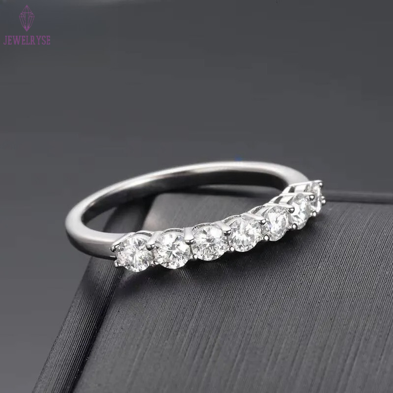 Anniversary Gifts 925 Sterling Silver White Gold Half Eternity Band Ring 7pcs 3mm VVS1 Moissanite Diamond Finger Rings Women