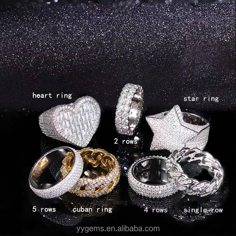 Fashion Hip Hop Diamond Ring Vvs Moissanite Pass Diamond Tester Sterling Silver 925 Gold Fine Jewelry Ring for Rapper Men