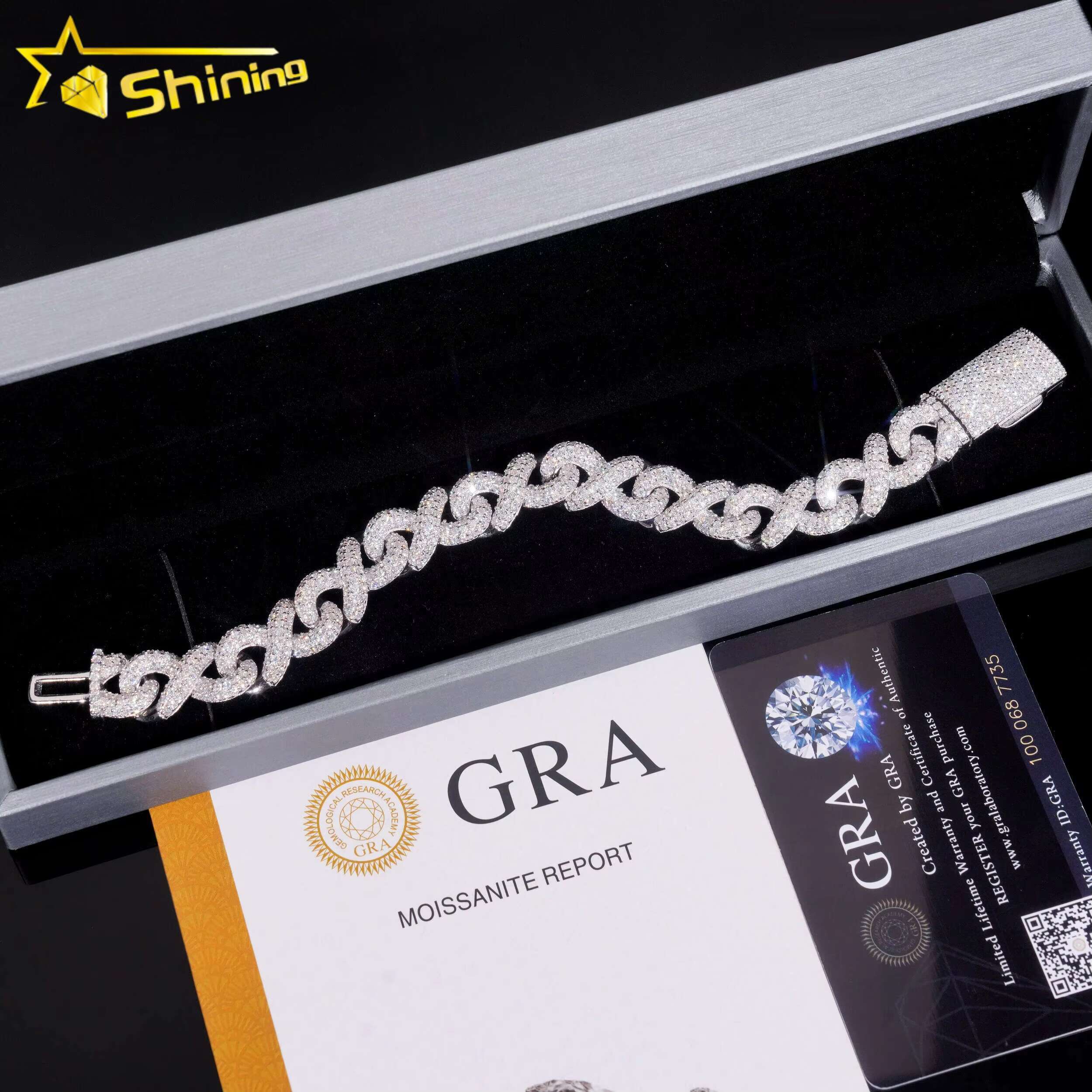 925 Sterling Silver Hip Hop Cuban Infinity Link Chain 13MM Width Iced Out Necklace VVS Moissanite Cuban Bracelet