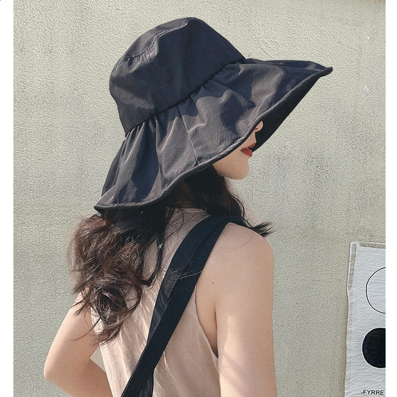 UPF50 UV Protection Wide Brim Sun Hat for Women Summer Face Covering Outdoor Beach Sunscreen Hat with Black Lining 250424