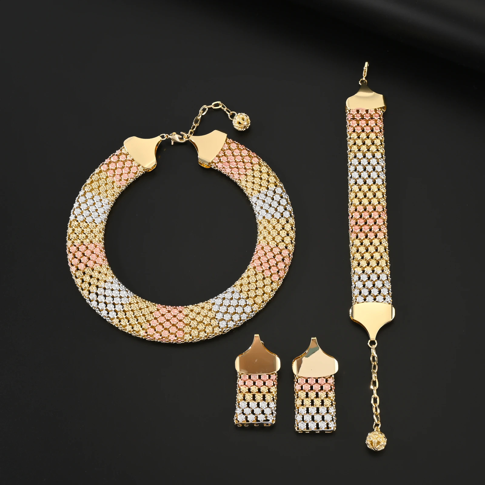 Dubai Jewelry Set Big Necklace Ethnic Style Bracelet Earrings for Women Elegant Bridal Wedding Accessories 250417