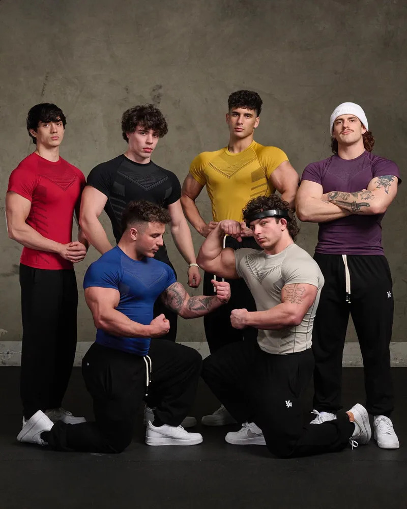 2024 Summer Fitness Clothing Sports Tshirt Muscle Tight Mens High Elasticity Short Sleeve Training 250417