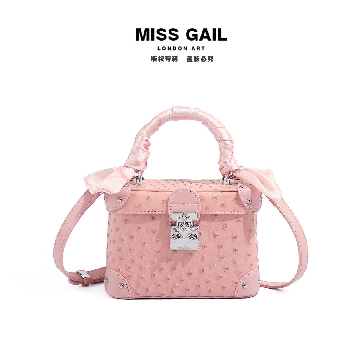 Ostrich Pattern Box Bag For Women's Fashion Luxury Silk Scarf PU Leather Designer Bag One-shoulder Crossbody Handbag