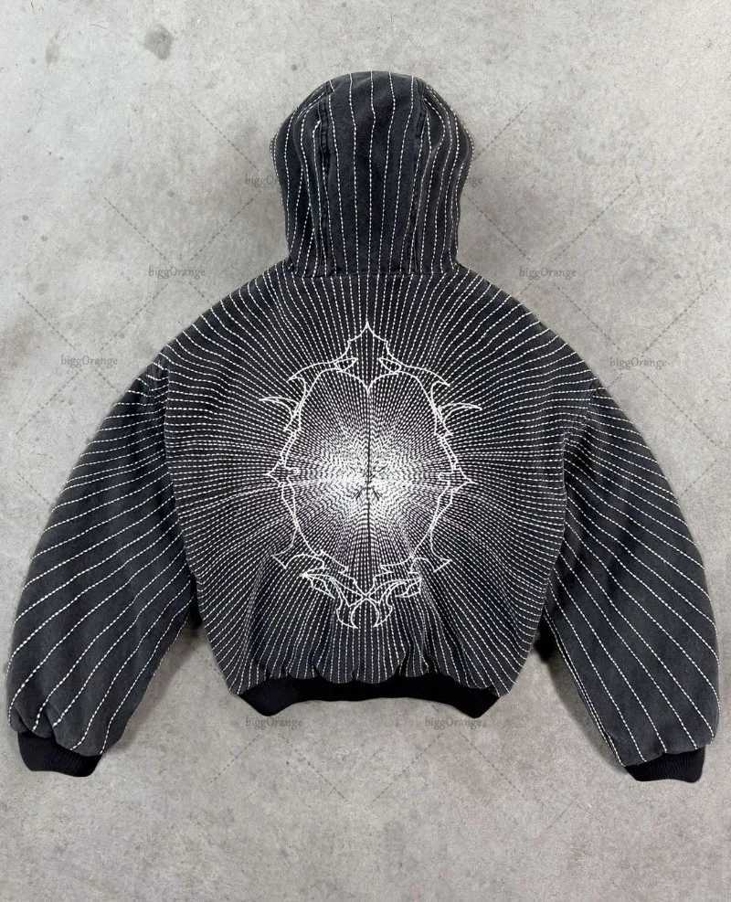 New High Street Trendy brand jacket Gothic punk Harajuku embroidered zipper mens hip-hop retro casual oversized sportswear M250425