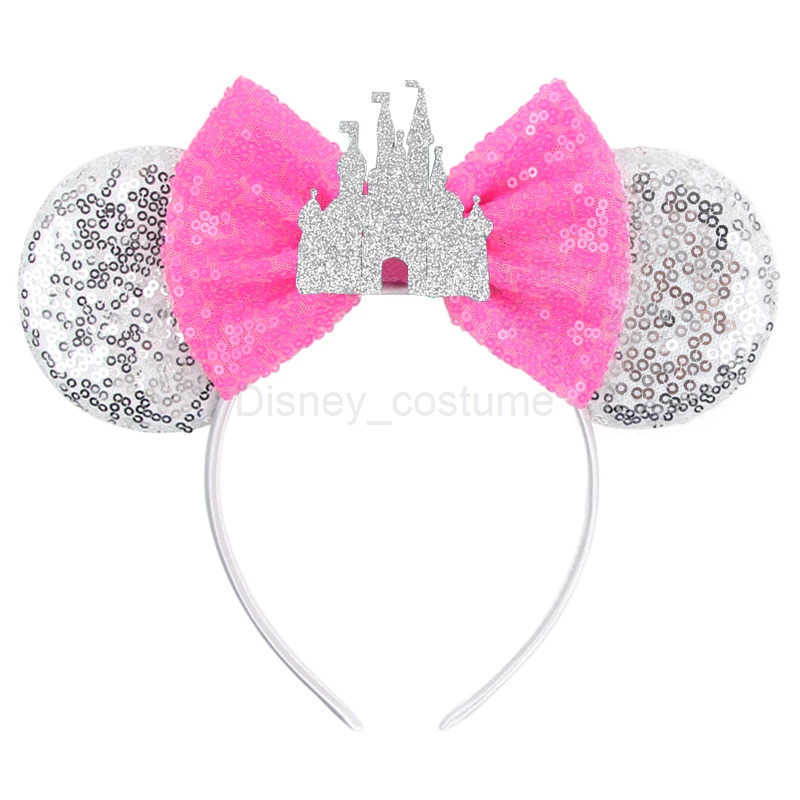 Disney 2023 Shining Castle Mouse Ears Headband Shining Crown 5-inch Bow Girl Princess Party DIY Hair Accessories X250425