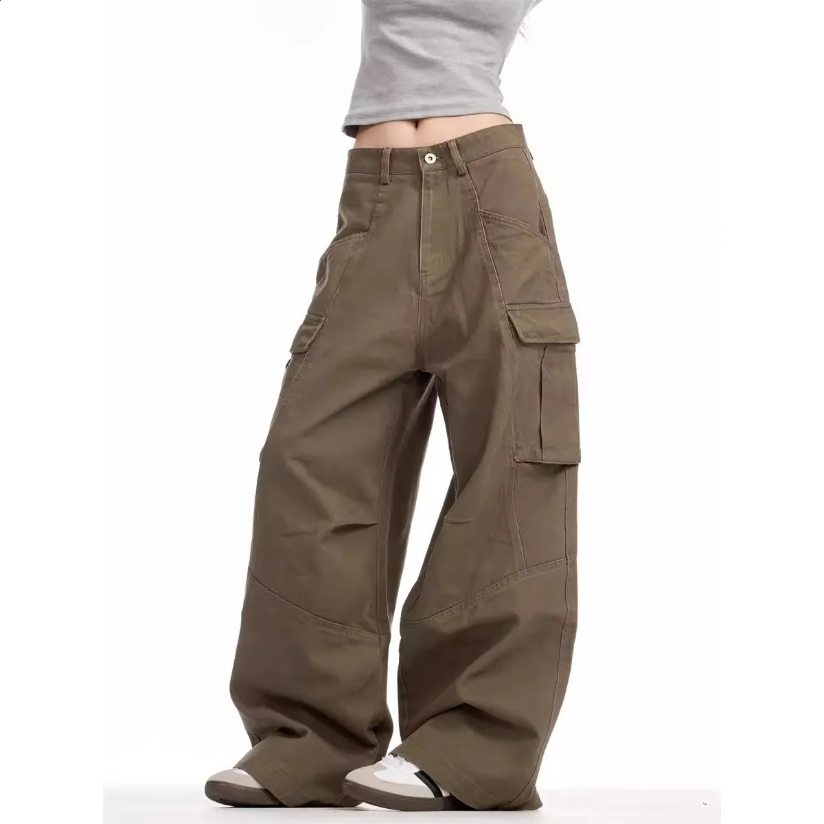 womens retro cargo pants streetwear Techwear Korean Harajuku parachute sports wide leg runners Trousers 250417
